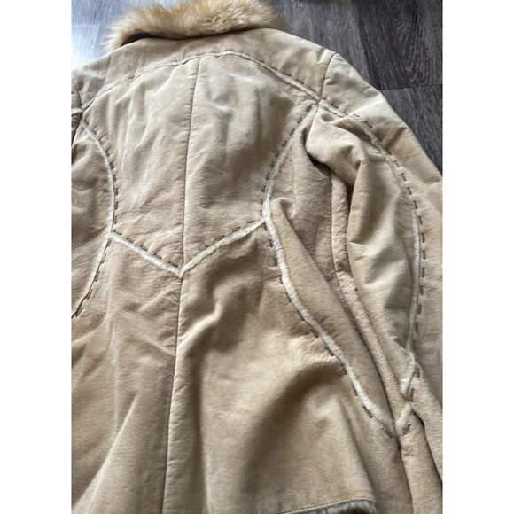 Vintage Guess Suede Leather Jacket Women’s Sz SMALL Brown Coat Faux Fur Stitched - Picture 13 of 16